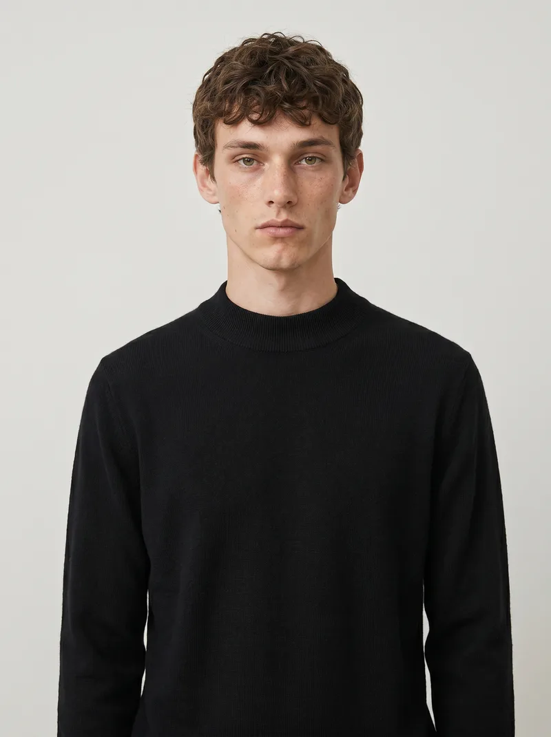 Lucas — AI fashion model with short curly brown hair